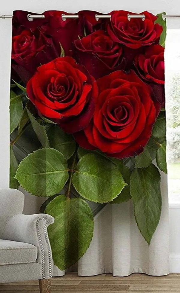 3D_Digital_Printed_Beautiful_Red_Rose_Print_Eyelet_Polyester_Door_Curtain_Set_Of_1_(4X7Ft)