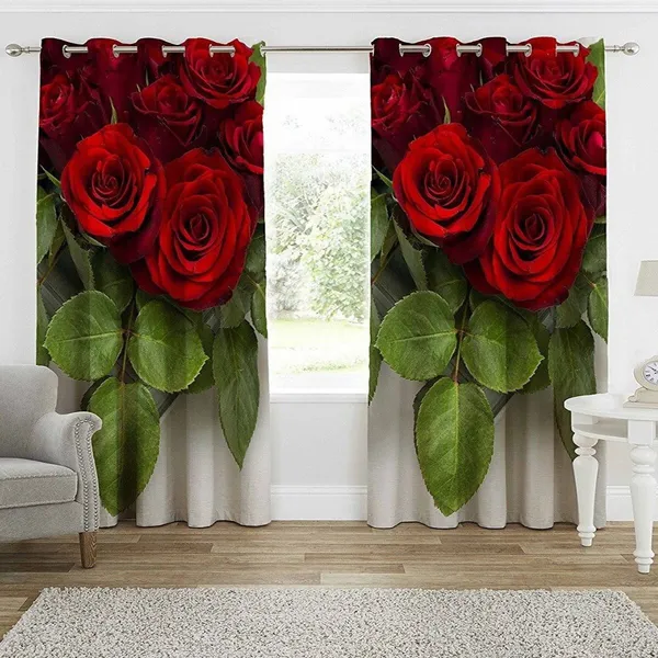 3D_Digital_Printed_Beautiful_Red_Rose_Print_Eyelet_Polyester_Door_Curtain_Set_Of_2_(4X7Ft)