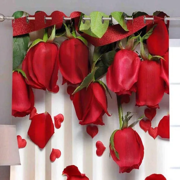 3D_Digital_Printed_Red_Rose_Print_Eyelet_Polyester_Door_Curtain_-_Pack_Of_2