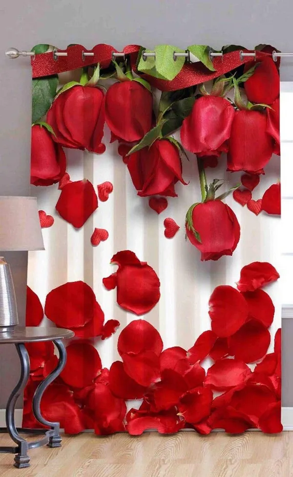 3D_Digital_Printed_Red_Rose_Print_Eyelet_Polyester_Door_Curtain_-_Pack_Of_2