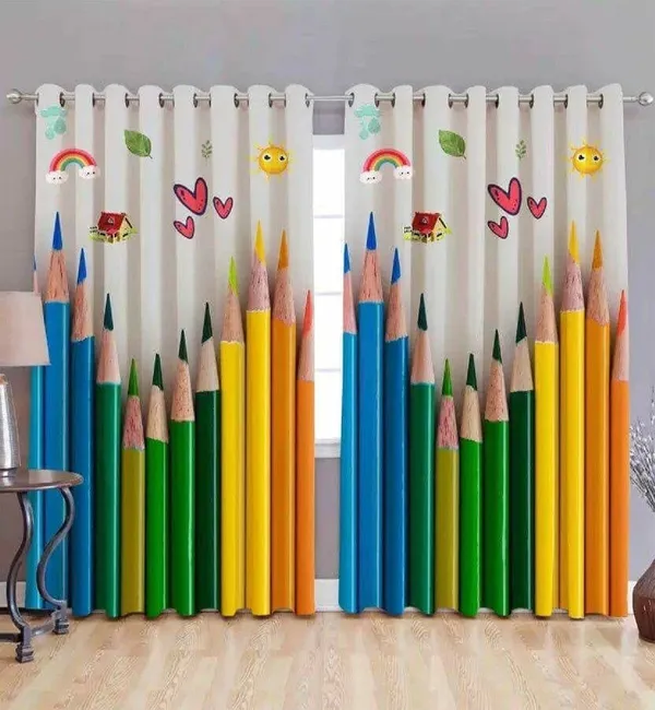 3D_Digital_Printed_Beautiful_Multi_Pencils_Print_Eyelet_Polyester_Kids_Room_Door_Curtain_Set_Of_2_(4X7Ft)