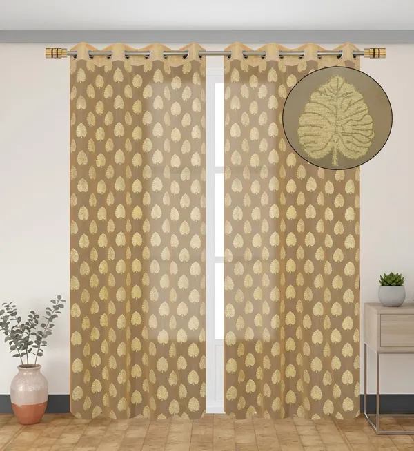 Premium_Tissue_Net_Curtain_With_Rubber_Print_Paan_Patta_Design_Eyelet_Ring_Pack_Of_2