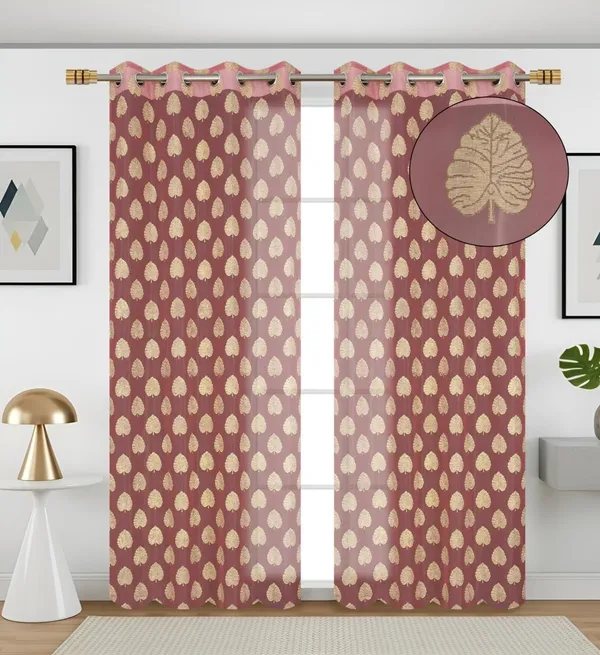 Premium_Tissue_Net_Curtain_With_Rubber_Print_Paan_Patta_Design_Eyelet_Ring_Pack_Of_2
