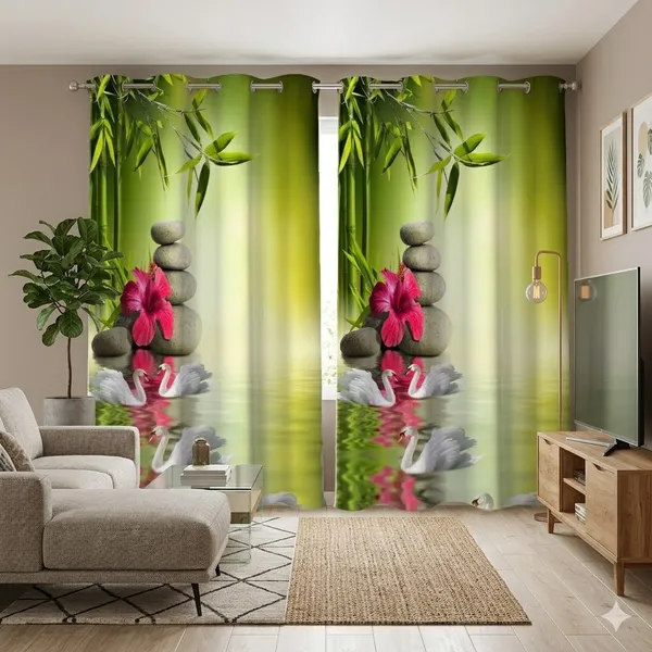 Beautiful_Duck_And_Flower_3D_Print_Curtain