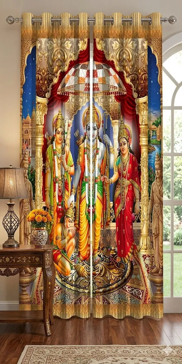 3D_Digital_Printed_Beautiful_Ram_Darbar_Print_Eyelet_Polyester_Temple_Door_Curtain_Set_Of_2_(4X7Ft)