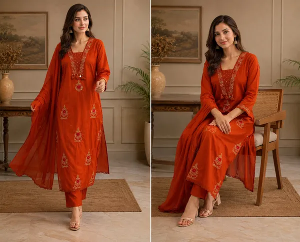 Rust_Brown_Kurti_set_And_Matching_Dupatta__For_Women