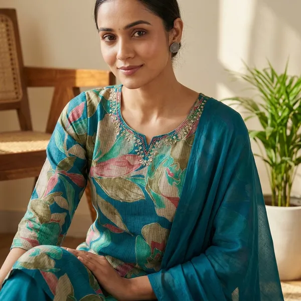 Blue_Floral_Printed_Salwar_Kameez_Suit_With_Dupatta