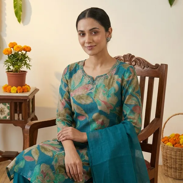 Blue_Floral_Printed_Salwar_Kameez_Suit_With_Dupatta