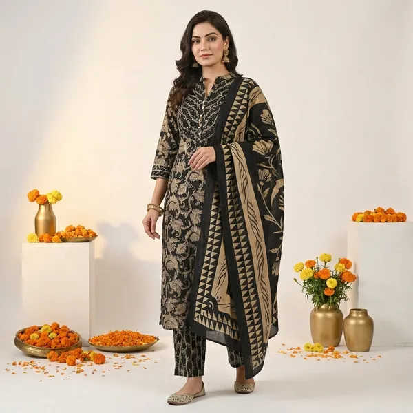 Black_Printed_Kurta__Set_And_Matching_Dupatta