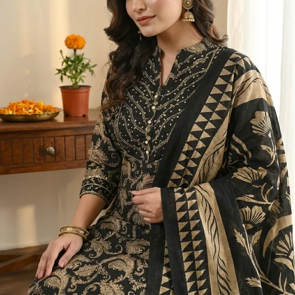 Black_Printed_Kurta__Set_And_Matching_Dupatta