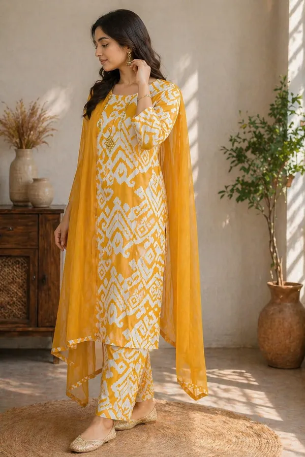 Mustard_Yellow_Floral_Print_Kurti_Palazzo_Set_For_Women