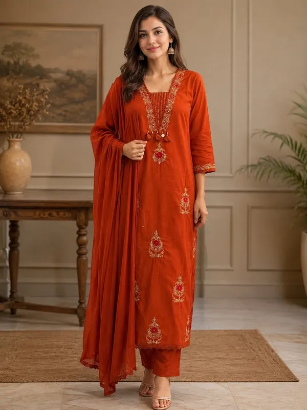 Multicolor_Cotton_Kurti_Set_And_Matching_Dupatta_Set_For_Women