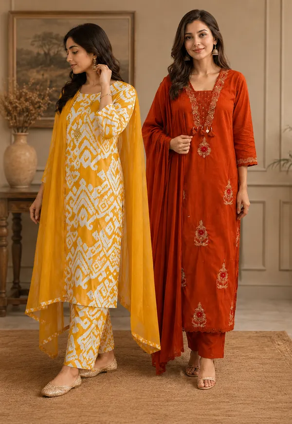 Multicolor_Cotton_Kurti_Set_And_Matching_Dupatta_Set_For_Women
