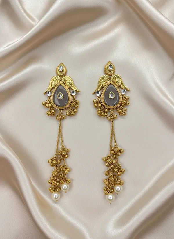 Kashmiri_Earrings_Gold_Plated_Earring_Bird_Motif_Long_Ghungroo