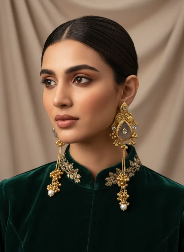 Kashmiri_Earrings_Gold_Plated_Earring_Bird_Motif_Long_Ghungroo