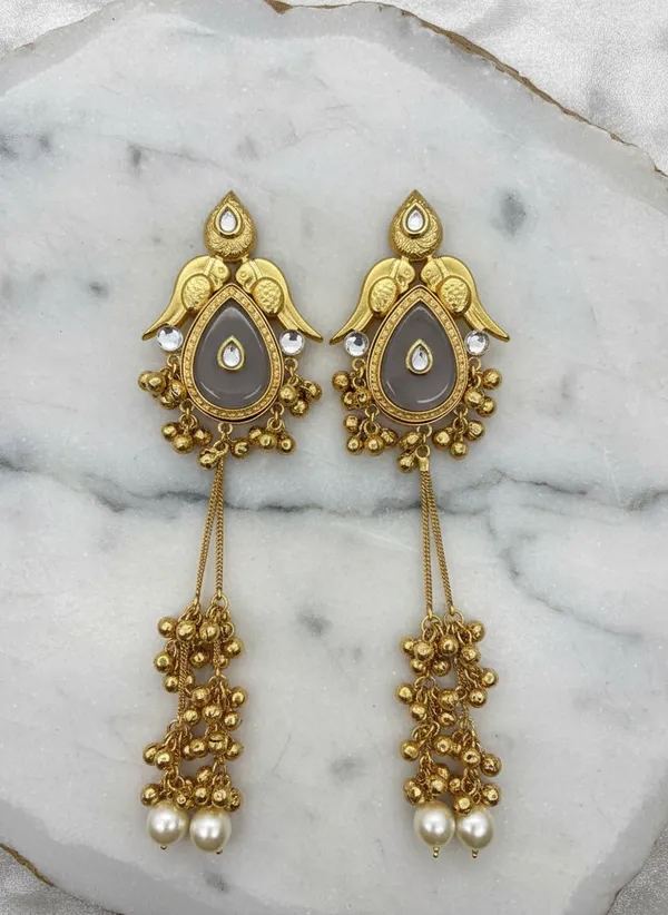 Kashmiri_Earrings_Gold_Plated_Earring_Bird_Motif_Long_Ghungroo