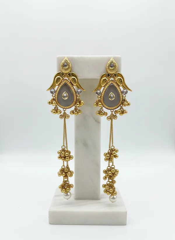 Kashmiri_Earrings_Gold_Plated_Earring_Bird_Motif_Long_Ghungroo
