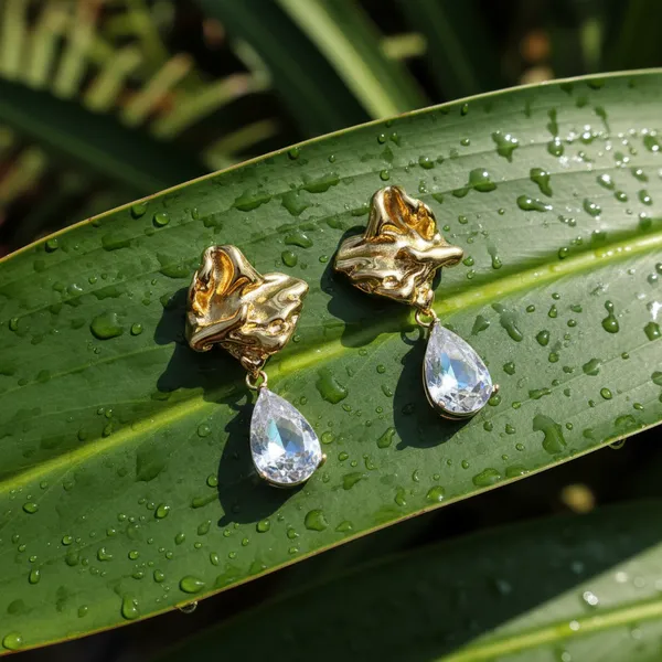 Anti-Tarnish_Gold_Abstract_Teardrop_Crystal_Dangle_Earrings