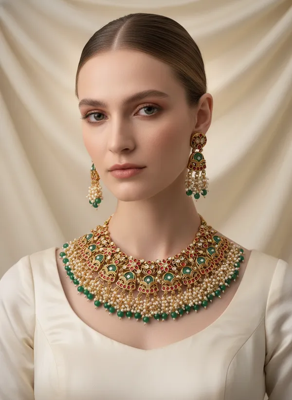 Indian_Set_Royal_Kundan_Choker_Necklace_Set_With_Pearls_And_Green_Beads