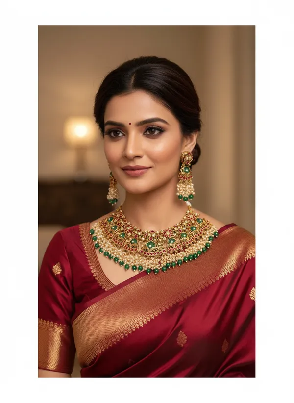 Indian_Set_Royal_Kundan_Choker_Necklace_Set_With_Pearls_And_Green_Beads