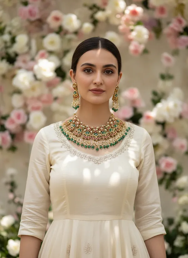 Indian_Set_Royal_Kundan_Choker_Necklace_Set_With_Pearls_And_Green_Beads