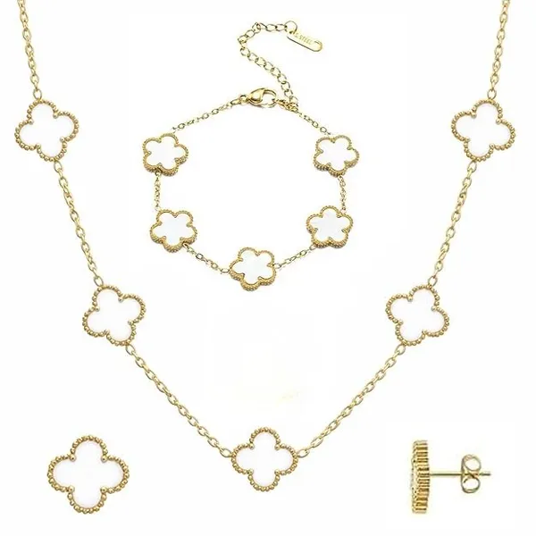 Luxury_White_Clover_Jewelry_Set_�??_Gold_Floral_Necklace,_Bracelet_&_Earrings_Set