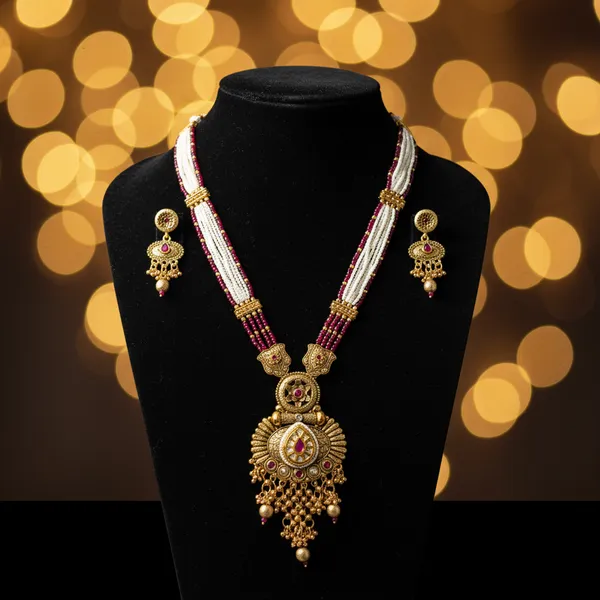 Indian_Set_Antique_Gold-Plated_Multi-Strand_Pearl_Mala_Jewelry_Set