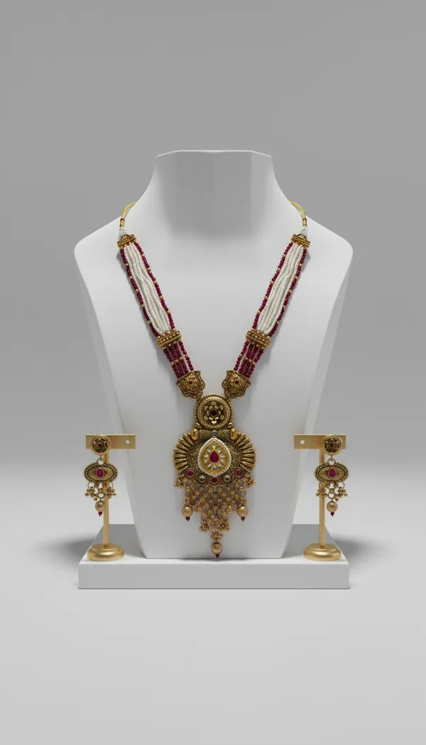 Indian_Set_Antique_Gold-Plated_Multi-Strand_Pearl_Mala_Jewelry_Set