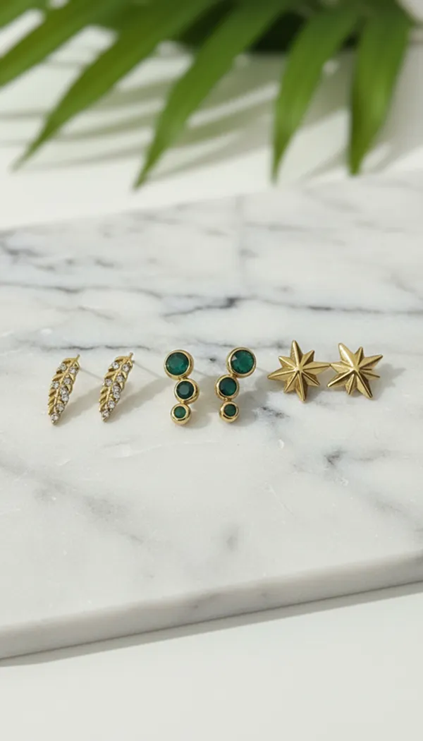 Celestial_And_Nature-Inspired_Gold-Plated_Stud_Earring_Set