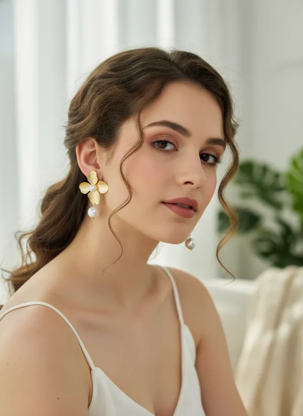 Elegant_Golden_Pearl_Flower_Earrings
