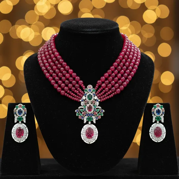 Indian_Set_Ruby_Bead_Multi-Strand_Necklace_And_Earring_Set