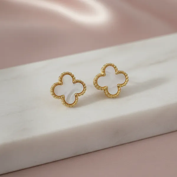 White_Mother_Of_Pearl_Clover_Stud_Earrings_|_Gold-Tone_Lucky_Floral_Earrings_For_Women_-_Pack_Of_2