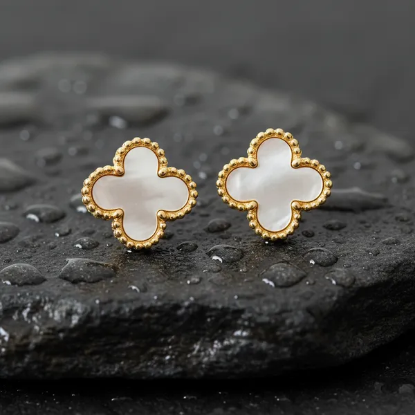 White_Mother_Of_Pearl_Clover_Stud_Earrings_|_Gold-Tone_Lucky_Floral_Earrings_For_Women_-_Pack_Of_2