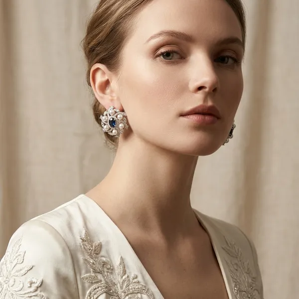 Silver_Pearl_and_Sapphire_Earring_Floral_Studs