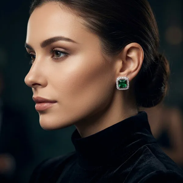 Elegant_Emerald_Green_Square_Halo_Stud_Earrings__Luxury_Jewelry
