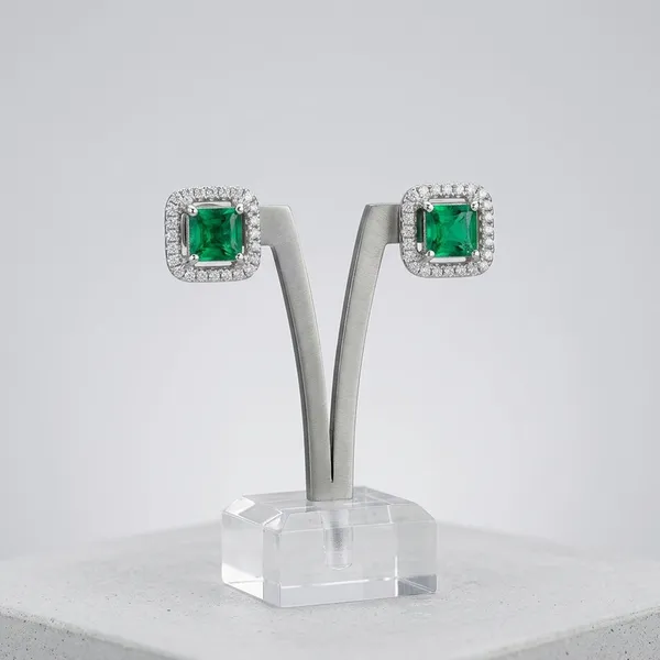 Elegant_Emerald_Green_Square_Halo_Stud_Earrings__Luxury_Jewelry