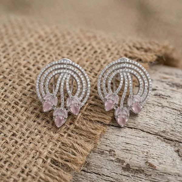 Silver_Toned_Pink_Stone_Earring_Floral_Swirl_Studs