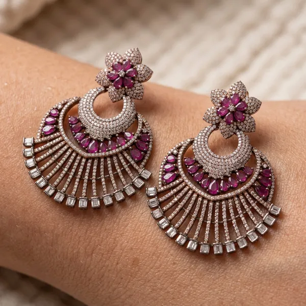 Silver_Toned_Ruby-Stone_Earring_Chandbali