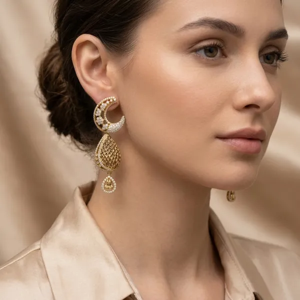 Gold_Plated_Earring_Crescent_Moon_Teardrop_Drop