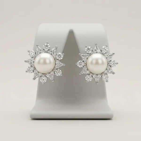 Elegant__Sunburst_Pearl_Stud_Earrings_with_Shimmering_CZ_Halo