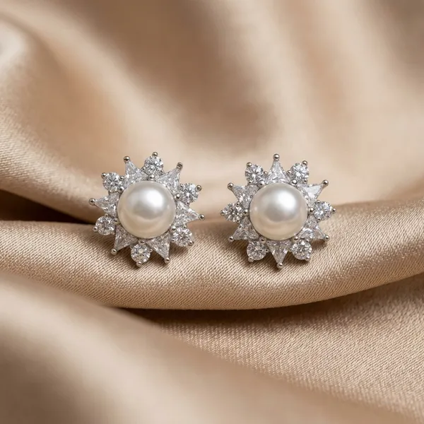 Elegant__Sunburst_Pearl_Stud_Earrings_with_Shimmering_CZ_Halo