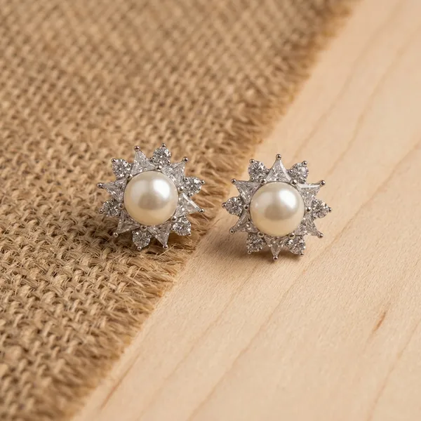 Elegant__Sunburst_Pearl_Stud_Earrings_with_Shimmering_CZ_Halo