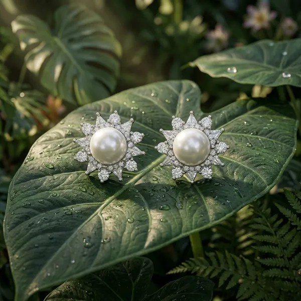 Elegant__Sunburst_Pearl_Stud_Earrings_with_Shimmering_CZ_Halo