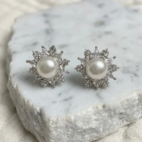 Elegant__Sunburst_Pearl_Stud_Earrings_with_Shimmering_CZ_Halo