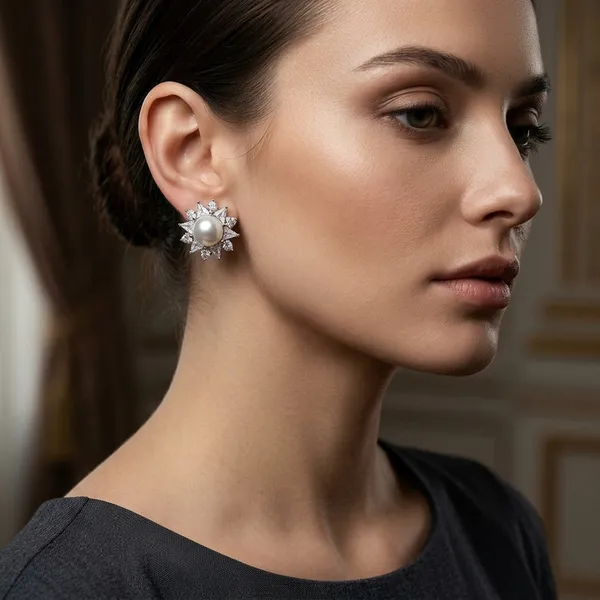 Elegant__Sunburst_Pearl_Stud_Earrings_with_Shimmering_CZ_Halo