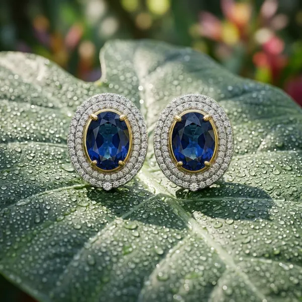 Elegant_Sapphire_Blue_Oval_Halo_Stud_Earrings_Shimmering_Crystal_Jewelry