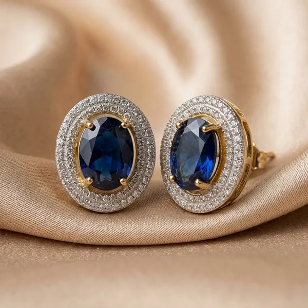 Elegant_Sapphire_Blue_Oval_Halo_Stud_Earrings_Shimmering_Crystal_Jewelry