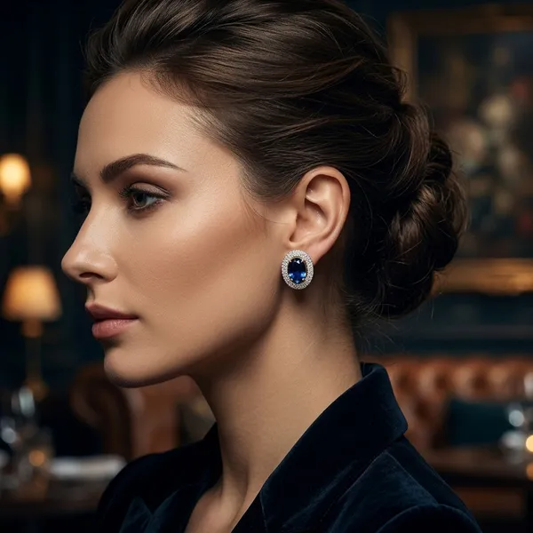 Elegant_Sapphire_Blue_Oval_Halo_Stud_Earrings_Shimmering_Crystal_Jewelry