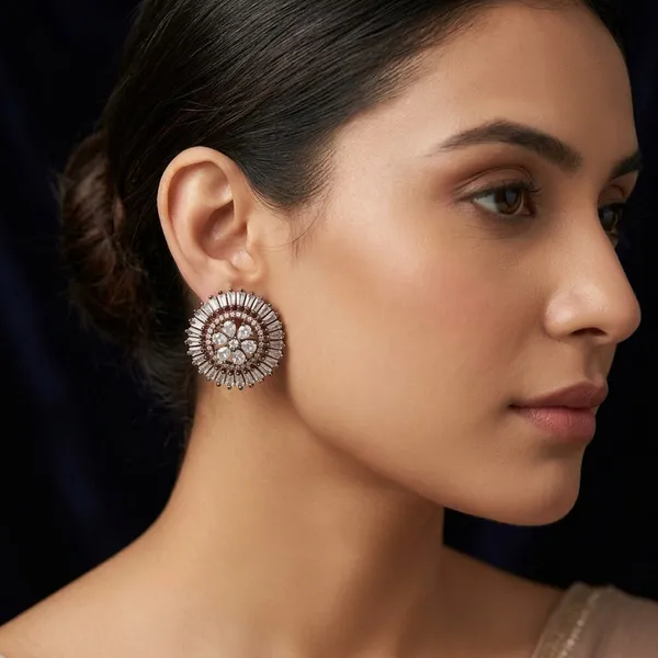 Elegant__Rose_Gold_Floral_Mandala_Stud_Earrings_with_Baguette_Stones