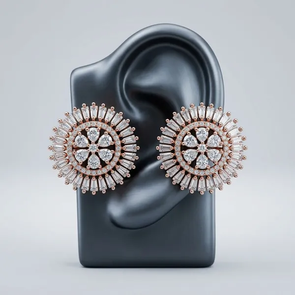 Elegant__Rose_Gold_Floral_Mandala_Stud_Earrings_with_Baguette_Stones